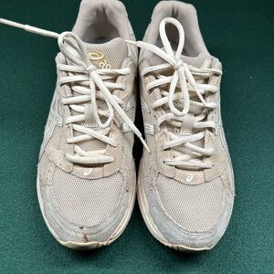 ASICS Taupe Mesh Suede Sneakers